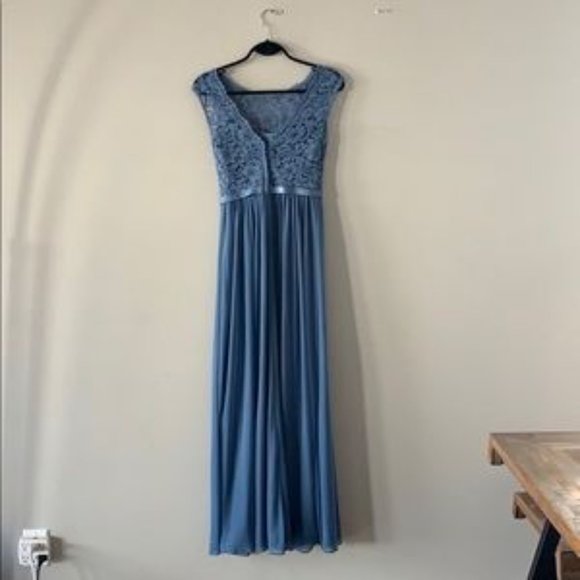 David's Bridal Blue Lace Evening Gown - Picture 2 of 2